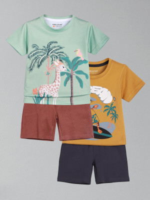 Hellcat Baby Boys Casual T-shirt Shorts(Green/Yellow)