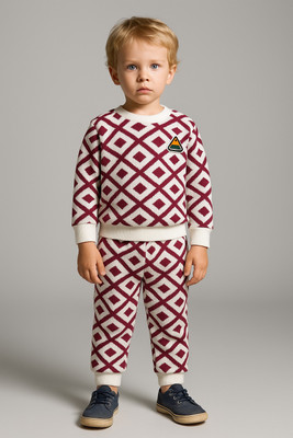 A J FASHION PVT LTD Baby Boys & Baby Girls Party(Festive) Sweatshirt Trouser(Maroon)