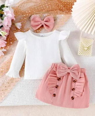 ritviz Baby Girls Party(Festive) Top Skirt(White & Pink)