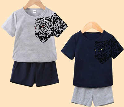 Mimmy Kids Baby Boys Casual T-shirt Trouser(Grey melange and Navy)