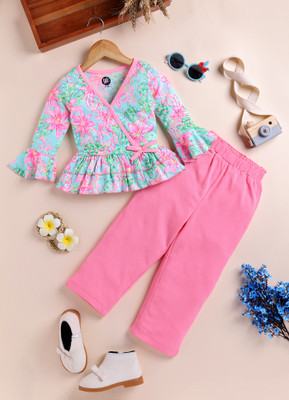 Lazy Shark Girls Casual Top Pant(Pink&Green)