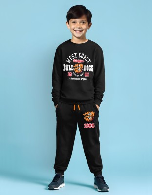 HERE&NOW Boys Casual T-shirt Track Pants(Black)