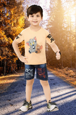 Worton Fashion Boys Casual T-shirt Shorts(Orange Quite Tom & Jery)