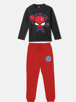 YK Marvel Boys & Girls Spiderman Casual T-shirt Jegging(Black)