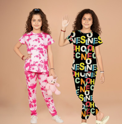 FEBVIBE Girls Casual T-shirt Pyjama(Multicolor 11)