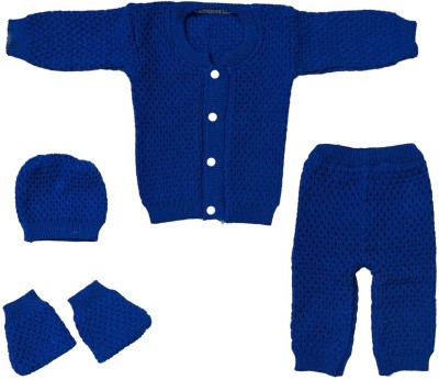 The Creators Baby Boys & Baby Girls Casual Sweater Pyjama, Socks, Cap(Dark Blue)