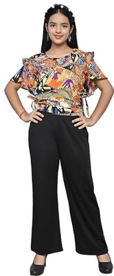 LEERUKA Girls Festive & Party Kurta and Trouser Set(Orange Pack of 1)