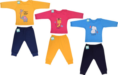 Funtus Baby Boys & Baby Girls Printed Cotton Blend Regular T Shirt(Multicolor, Pack of 3)