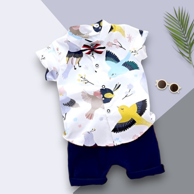 LittleRebel Baby Boys & Baby Girls Casual Shirt Shorts(DOVEBIRD_WHITE_BLUE)