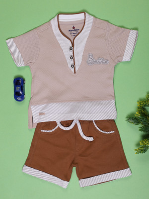 V-MART Baby Boys Casual T-shirt Shorts(Beige)