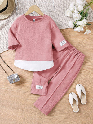 PAGHDAL BROTHERS Girls Casual T-shirt Pant(Pink)
