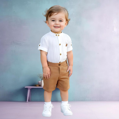 menvy Baby Boys Casual Shirt Shorts(Brown)