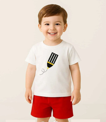 SRP COLLECTION Baby Boys & Baby Girls Casual T-shirt Shorts(White Red)