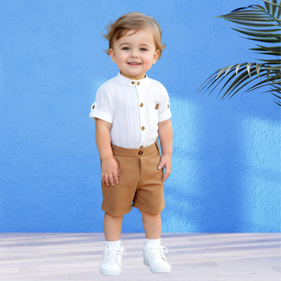 menvy Baby Boys Casual Shirt Shorts(Brown)