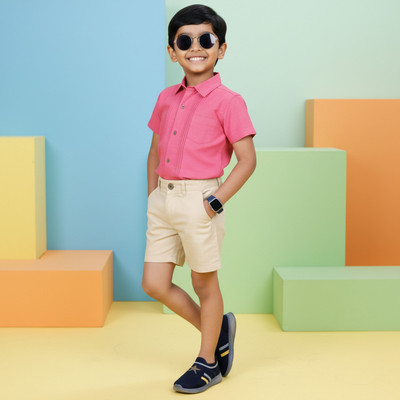 puppy shame Boys Casual Shirt Shorts(PINK/SANDAL)