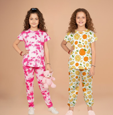NVELIS Girls Casual T-shirt Pyjama(Multicolor 20)
