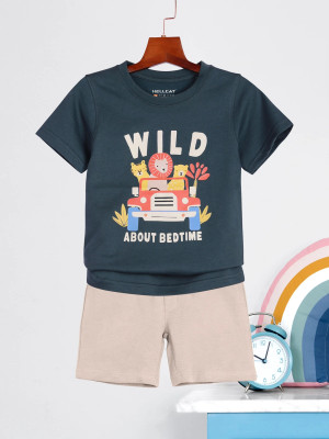 Hellcat Baby Boys Casual T-shirt Shorts(Blue:Beige)