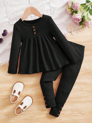 HouseOfCommon Baby Girls Party(Festive) Top Pant(Black)