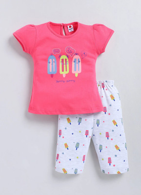 Mars Infiniti Baby Girls Casual Top Capri(Pink, grey melange)
