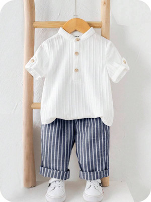BD CREATION Baby Boys Casual T-shirt Pant(WHITE- NAVY)