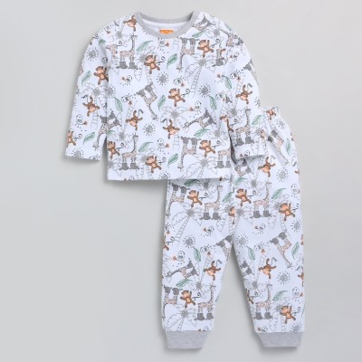 Snuggly Monkey Baby Boys & Baby Girls Casual Top Pyjama(WHITE)