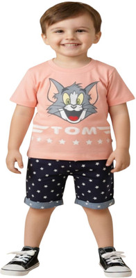OUTFITforkids Baby Boys Casual T-shirt Shorts(Pink & Navy Blue)