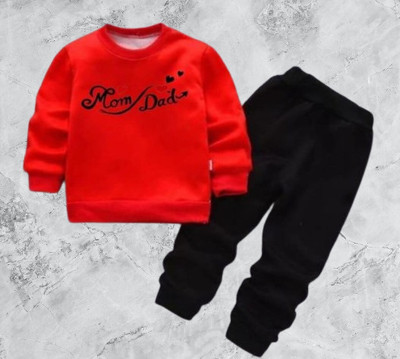 HF WARSI FAB Baby Boys & Baby Girls Party(Festive) T-shirt Track Pants(RED, BLACK)