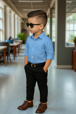 Nelkar Boys Casual Shirt Track Pants(SKY BLUE)