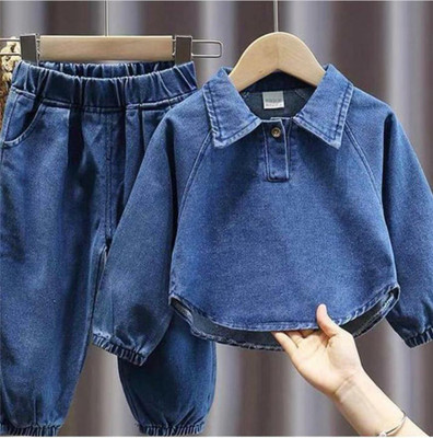 Mysha clothing Girls Casual Track Suit Track Suit(Blue)