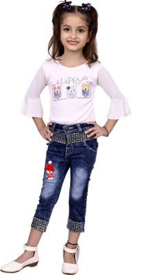 VALUE CREATION Baby Girls Party(Festive) Top Capri(WHITE)