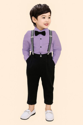Dollico Baby Boys Party(Festive) Shirt Pant, Suspenders, Bow Tie(Black-Purple)