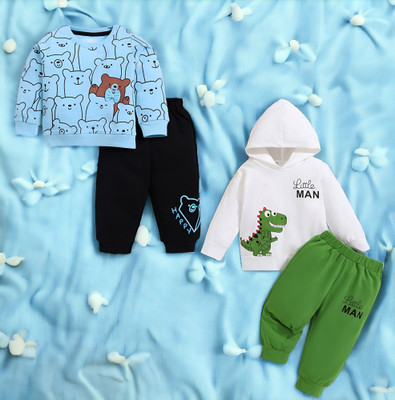 saffronn Baby Boys & Baby Girls Party(Festive) T-shirt Track Pants(LIGHT BLUE, WHITE)