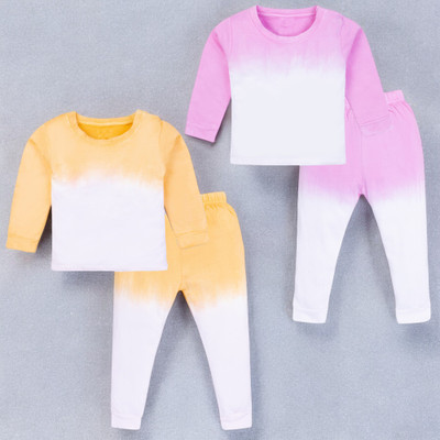 PROVOGUE Boys & Girls Casual T-shirt Pyjama(Yellow&White, Purple&White)