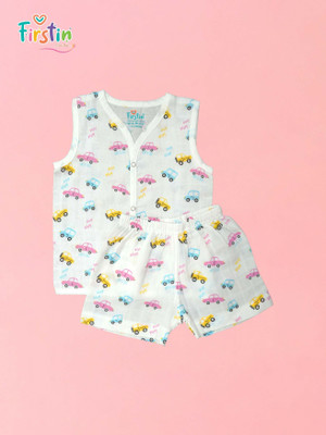 Firstin Baby Boys & Baby Girls Casual Vest Shorts(Beep Beep)