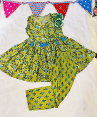 Rangi Saga Girls Casual Top Pant(Olive Green)