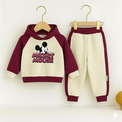 affantasy Baby Boys & Baby Girls Mickey Casual Sweatshirt Sweatpant(Maroon, Off white)