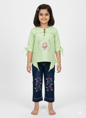 Girijesh Singh Girls Party(Festive) Top Jeans(Green)