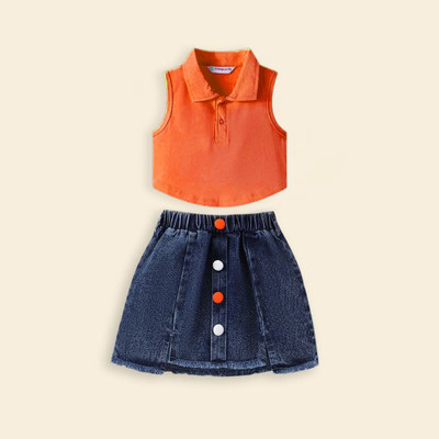 SPRINKLEZ Baby Girls Casual Top Skirt(ORANGE, BLUE)