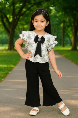HouseOfCommon Girls Casual Top Pant(White & Black)