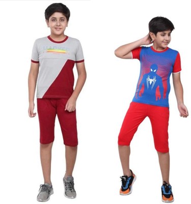 TLM Boys Casual T-shirt Three Fourth Pant(Multi10)