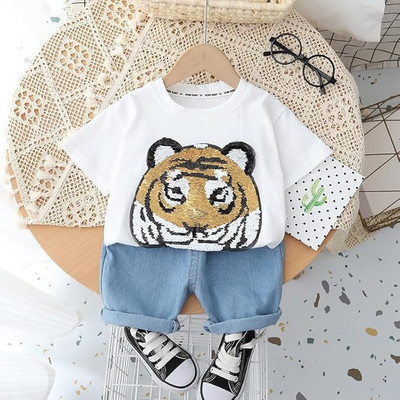 Googogaaga Baby Boys Casual T-shirt Shorts(White)