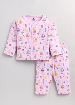 TINY BINY Baby Boys & Baby Girls Casual Shirt Pyjama(Light Pink)