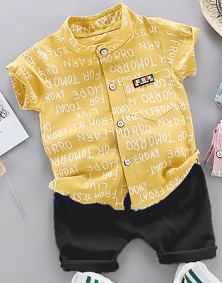 Kidsbrity Baby Boys & Baby Girls Party(Festive) Shirt Shorts(ALPHA YELLOW BLACK)