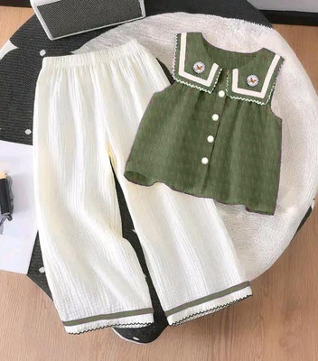 S SOYAIB DRESSES Baby Girls Casual Top Trouser(Olive Orchard)