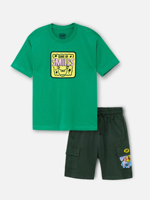 Nap Chief Boys & Girls Sponge Bob Casual T-shirt Shorts(Mint Green)