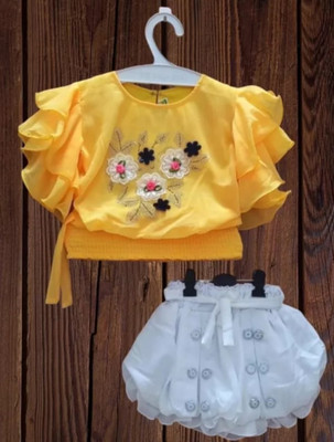 Shree Ganesh Baby Girls Party(Festive) Top Skirt(Yallow)