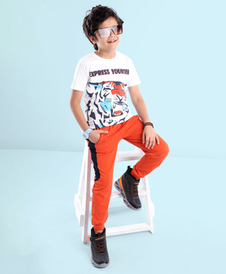 Patche Boys & Girls Casual T-shirt Pyjama(orange and white)