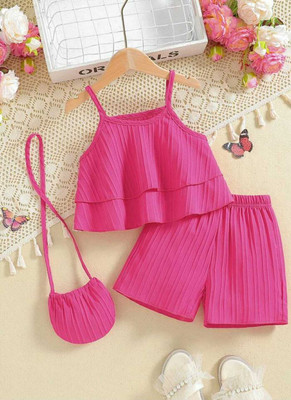 MANJURALA Baby Girls Party(Festive) Top Shorts(RANI)