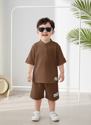 Pheraava Baby Boys Casual Shirt Shorts(BROWN)