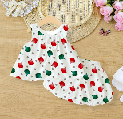 JTS COLLECTION Baby Girls Casual Top Shorts(Crimson Confetti Bloom)